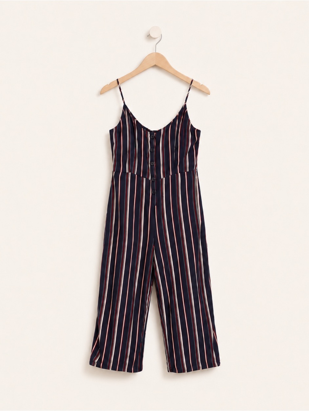 Striped Cropped Jumpsuit – Navy Red White Wide Leg
